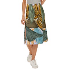 Monstera Palm Leaves Plants Midi Panel Skirt by Paksenen