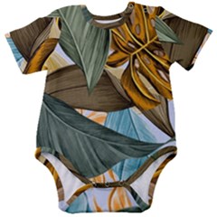 Monstera Palm Leaves Plants Baby Short Sleeve Bodysuit by Paksenen