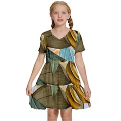 Monstera Palm Leaves Plants Kids  Short Sleeve Tiered Mini Dress by Paksenen