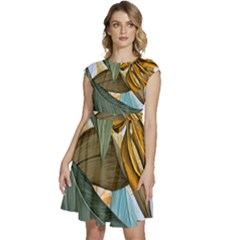 Monstera Palm Leaves Plants Cap Sleeve High Waist Dress