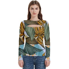 Monstera Palm Leaves Plants Women s Cut Out Long Sleeve T-shirt by Paksenen