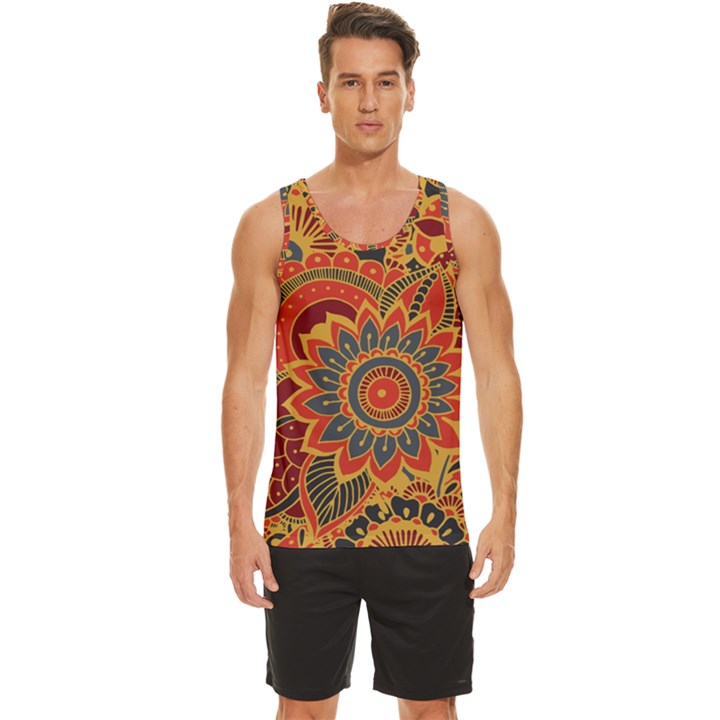 Bright Seamless Pattern With Paisley Mehndi Elements Hand Drawn Wallpaper With Floral Traditional In Men s Wide Collar Tank Top