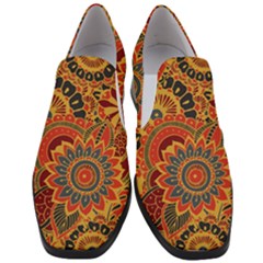 Bright Seamless Pattern With Paisley Mehndi Elements Hand Drawn Wallpaper With Floral Traditional In Women Slip On Heel Loafers by Ket1n9