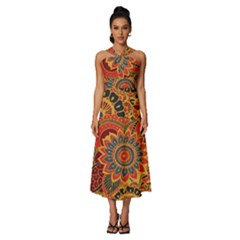 Bright Seamless Pattern With Paisley Mehndi Elements Hand Drawn Wallpaper With Floral Traditional In Sleeveless Cross Front Cocktail Midi Chiffon Dress by Ket1n9