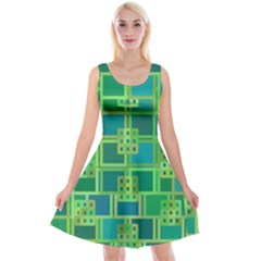 Green Abstract Geometric Reversible Velvet Sleeveless Dress