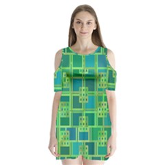 Green Abstract Geometric Shoulder Cutout Velvet One Piece