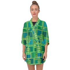 Green Abstract Geometric Half Sleeve Chiffon Kimono by Ket1n9