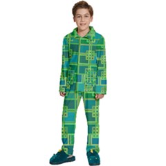 Green Abstract Geometric Kids  Long Sleeve Velvet Pajamas Set by Ket1n9