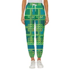 Green Abstract Geometric Women s Cropped Drawstring Pants by Ket1n9