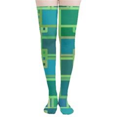 Green Abstract Geometric Thigh High Stockings