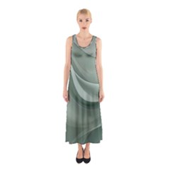 Silky Sage Abstract Elegant Print Design Sleeveless Maxi Dress