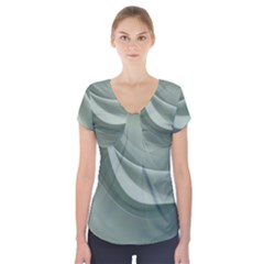 Silky Sage Abstract Elegant Print Design Short Sleeve Front Detail Top