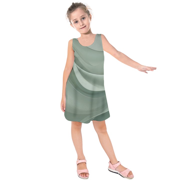 Silky Sage Abstract Elegant Print Design Kids  Sleeveless Dress