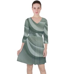 Silky Sage Abstract Elegant Print Design Quarter Sleeve Ruffle Waist Dress by dflcprintsclothing