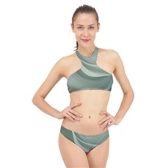 Silky Sage Abstract Elegant Print Design High Neck Bikini Set by dflcprintsclothing