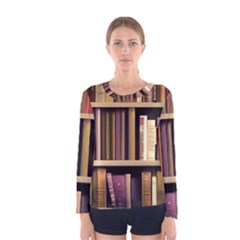 Books Bookshelves Office Fantasy Background Artwork Book Cover Apothecary Book Nook Literature Libra Women s Long Sleeve T-shirt