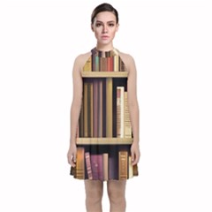 Books Bookshelves Office Fantasy Background Artwork Book Cover Apothecary Book Nook Literature Libra Velvet Halter Neckline Dress 