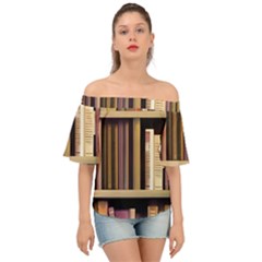 Books Bookshelves Office Fantasy Background Artwork Book Cover Apothecary Book Nook Literature Libra Off Shoulder Short Sleeve Top by Posterlux