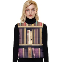 Books Bookshelves Office Fantasy Background Artwork Book Cover Apothecary Book Nook Literature Libra Women s Button Up Puffer Vest