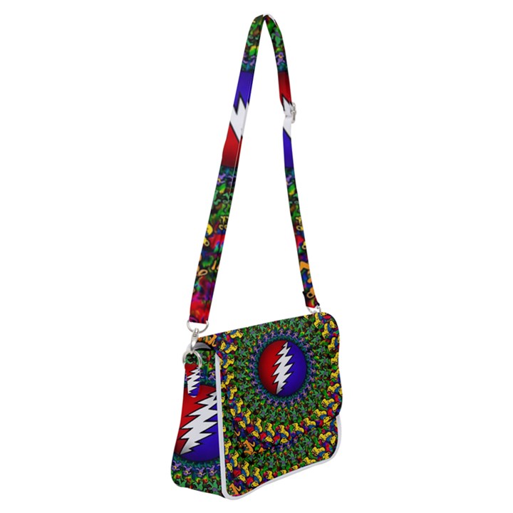 Grateful Dead Bear Pattern Shoulder Bag with Back Zipper