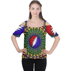 Grateful Dead Bear Pattern Cutout Shoulder T-shirt