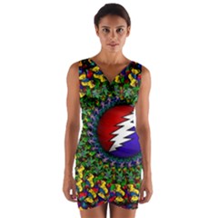 Grateful Dead Bear Pattern Wrap Front Bodycon Dress