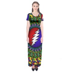 Grateful Dead Bear Pattern Short Sleeve Maxi Dress