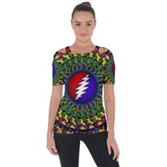 Grateful Dead Bear Pattern Shoulder Cut Out Short Sleeve Top