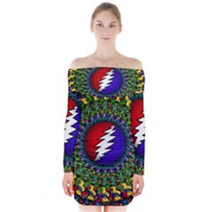 Grateful Dead Bear Pattern Long Sleeve Off Shoulder Dress