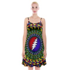 Grateful Dead Bear Pattern Spaghetti Strap Velvet Dress