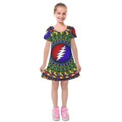 Grateful Dead Bear Pattern Kids  Short Sleeve Velvet Dress