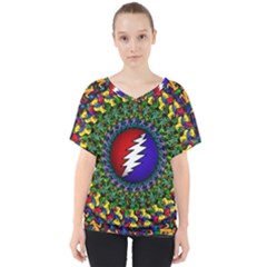 Grateful Dead Bear Pattern V-neck Dolman Drape Top