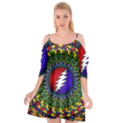 Grateful Dead Bear Pattern Cutout Spaghetti Strap Chiffon Dress