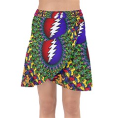 Grateful Dead Bear Pattern Wrap Front Skirt by Maspions