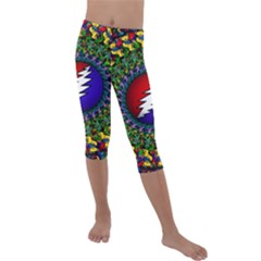 Grateful Dead Bear Pattern Kids  Lightweight Velour Capri Leggings  by Maspions