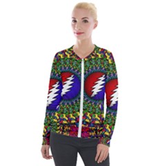 Grateful Dead Bear Pattern Velvet Zip Up Jacket