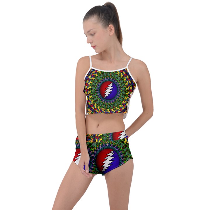 Grateful Dead Bear Pattern Summer Cropped Co-Ord Set