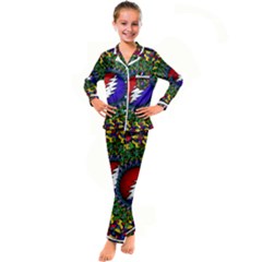 Grateful Dead Bear Pattern Kids  Satin Long Sleeve Pajamas Set by Maspions