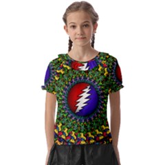 Grateful Dead Bear Pattern Kids  Frill Chiffon Blouse