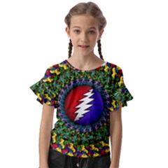 Grateful Dead Bear Pattern Kids  Cut Out Flutter Sleeves