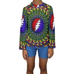 Grateful Dead Bear Pattern Kids  Long Sleeve Swimwear