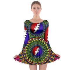 Grateful Dead Bear Pattern Long Sleeve Skater Dress by Maspions