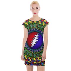 Grateful Dead Bear Pattern Cap Sleeve Bodycon Dress