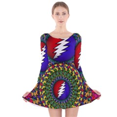 Grateful Dead Bear Pattern Long Sleeve Velvet Skater Dress