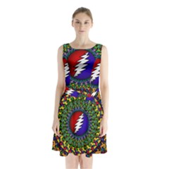 Grateful Dead Bear Pattern Sleeveless Waist Tie Chiffon Dress