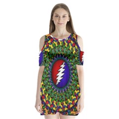 Grateful Dead Bear Pattern Shoulder Cutout Velvet One Piece