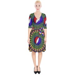 Grateful Dead Bear Pattern Wrap Up Cocktail Dress