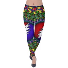 Grateful Dead Bear Pattern Velvet Leggings by Maspions