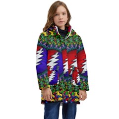 Grateful Dead Bear Pattern Kids  Hooded Longline Puffer Jacket