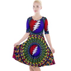 Grateful Dead Bear Pattern Quarter Sleeve A-line Dress With Pockets by Maspions